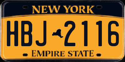 NY license plate HBJ2116