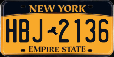 NY license plate HBJ2136