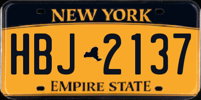 NY license plate HBJ2137