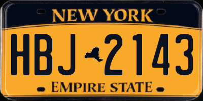 NY license plate HBJ2143