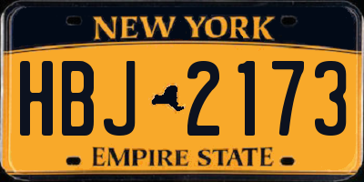NY license plate HBJ2173