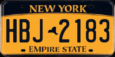 NY license plate HBJ2183