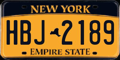 NY license plate HBJ2189