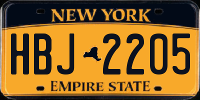 NY license plate HBJ2205