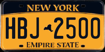 NY license plate HBJ2500