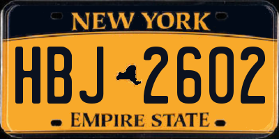 NY license plate HBJ2602