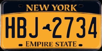 NY license plate HBJ2734