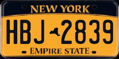 NY license plate HBJ2839