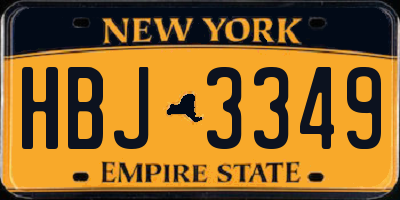 NY license plate HBJ3349