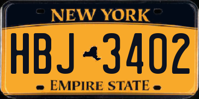 NY license plate HBJ3402