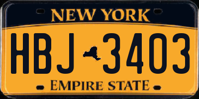 NY license plate HBJ3403