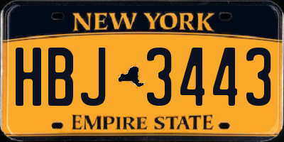 NY license plate HBJ3443