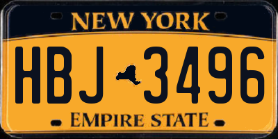 NY license plate HBJ3496