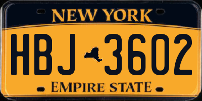 NY license plate HBJ3602