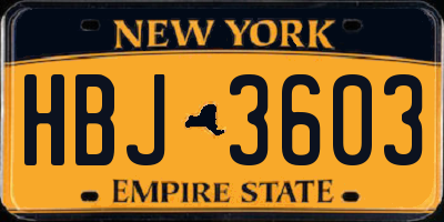 NY license plate HBJ3603