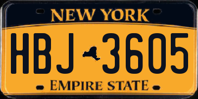 NY license plate HBJ3605