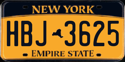 NY license plate HBJ3625