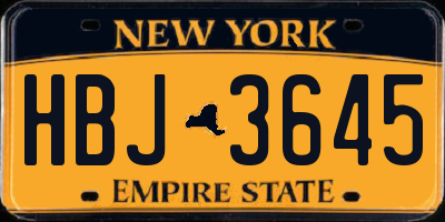 NY license plate HBJ3645