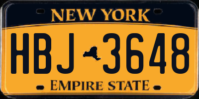 NY license plate HBJ3648