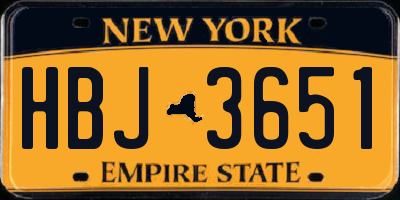 NY license plate HBJ3651