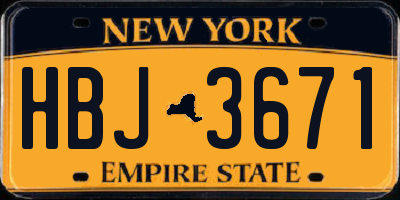 NY license plate HBJ3671