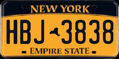 NY license plate HBJ3838