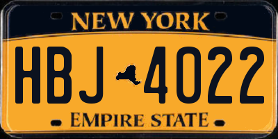NY license plate HBJ4022