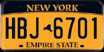 NY license plate HBJ6701