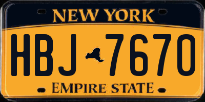 NY license plate HBJ7670