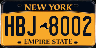 NY license plate HBJ8002
