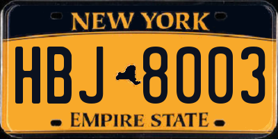 NY license plate HBJ8003