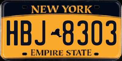 NY license plate HBJ8303