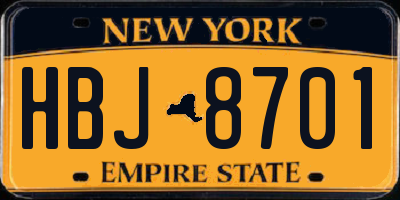 NY license plate HBJ8701