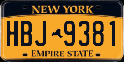 NY license plate HBJ9381