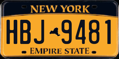 NY license plate HBJ9481
