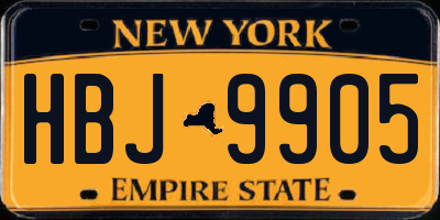 NY license plate HBJ9905