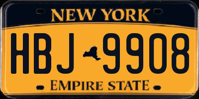 NY license plate HBJ9908