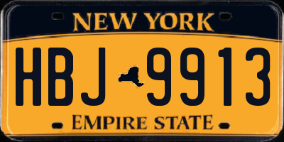NY license plate HBJ9913
