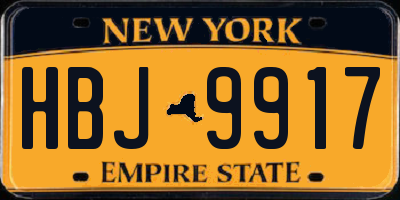 NY license plate HBJ9917