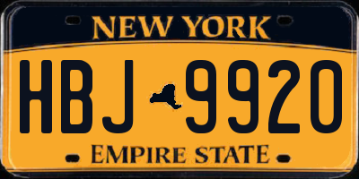 NY license plate HBJ9920
