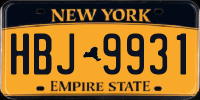 NY license plate HBJ9931