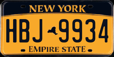 NY license plate HBJ9934