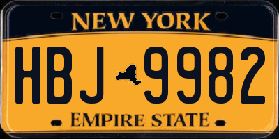 NY license plate HBJ9982