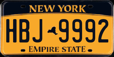 NY license plate HBJ9992