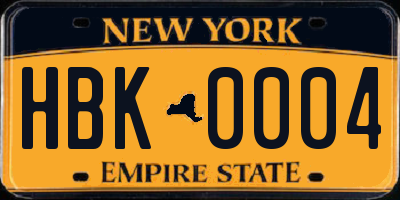 NY license plate HBK0004