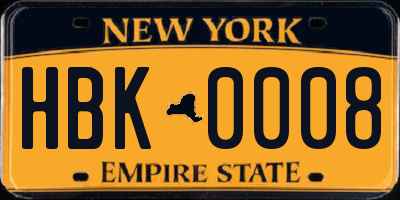 NY license plate HBK0008