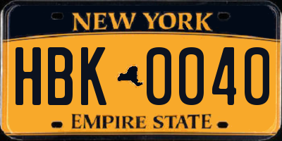 NY license plate HBK0040
