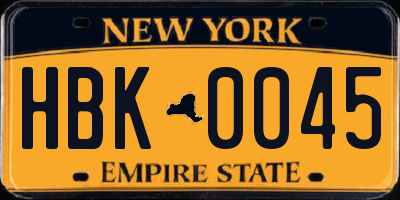 NY license plate HBK0045