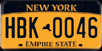 NY license plate HBK0046
