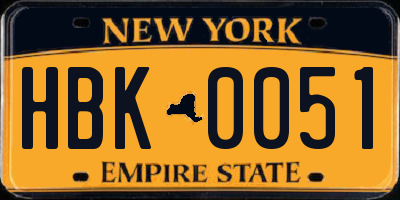 NY license plate HBK0051